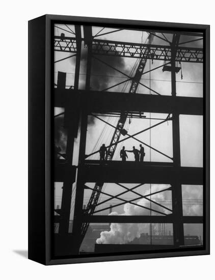 Workmen Against Smokey Sky as They Stand on Girders of the New Carnegie Illinois Steel Plant-Margaret Bourke-White-Framed Premier Image Canvas