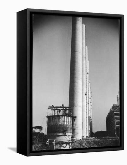 Workmen Building Huge Chimneys at World's Biggest Coal-Fueled Power Plant-Margaret Bourke-White-Framed Premier Image Canvas