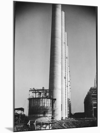 Workmen Building Huge Chimneys at World's Biggest Coal-Fueled Power Plant-Margaret Bourke-White-Mounted Premium Photographic Print