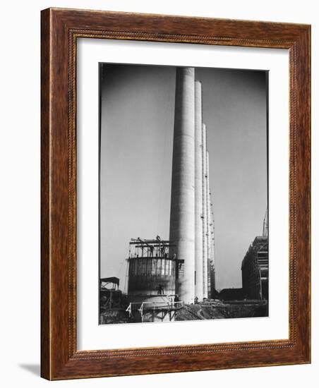 Workmen Building Huge Chimneys at World's Biggest Coal-Fueled Power Plant-Margaret Bourke-White-Framed Photographic Print