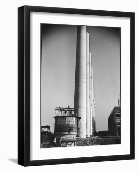 Workmen Building Huge Chimneys at World's Biggest Coal-Fueled Power Plant-Margaret Bourke-White-Framed Photographic Print