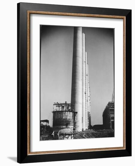 Workmen Building Huge Chimneys at World's Biggest Coal-Fueled Power Plant-Margaret Bourke-White-Framed Photographic Print