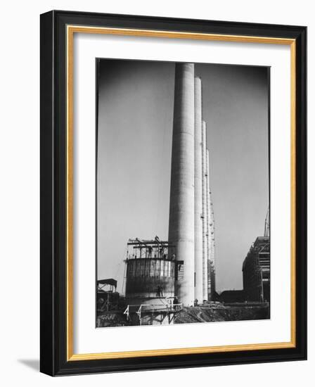 Workmen Building Huge Chimneys at World's Biggest Coal-Fueled Power Plant-Margaret Bourke-White-Framed Photographic Print