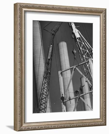 Workmen Builiding Chimneys at World's Biggest Coal-Fueled Generating Plant-Margaret Bourke-White-Framed Photographic Print