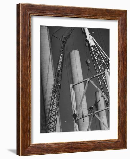 Workmen Builiding Chimneys at World's Biggest Coal-Fueled Generating Plant-Margaret Bourke-White-Framed Photographic Print