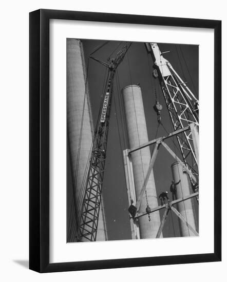 Workmen Builiding Chimneys at World's Biggest Coal-Fueled Generating Plant-Margaret Bourke-White-Framed Photographic Print