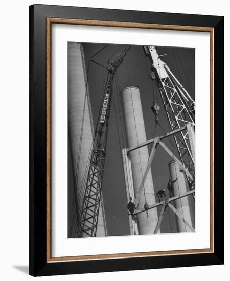 Workmen Builiding Chimneys at World's Biggest Coal-Fueled Generating Plant-Margaret Bourke-White-Framed Photographic Print