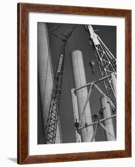 Workmen Builiding Chimneys at World's Biggest Coal-Fueled Generating Plant-Margaret Bourke-White-Framed Photographic Print