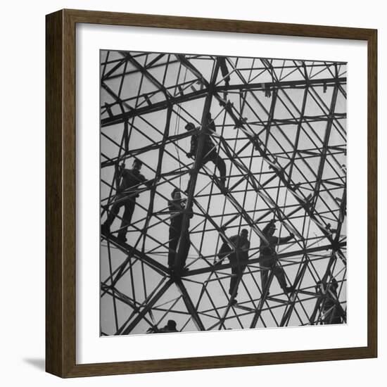 Workmen Covering Top of the Geodesic Dome, Ford Rotunda Outside their River Rouge Plant-Howard Sochurek-Framed Photographic Print