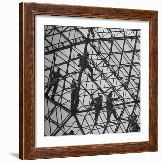 Workmen Covering Top of the Geodesic Dome, Ford Rotunda Outside their River Rouge Plant-Howard Sochurek-Framed Photographic Print