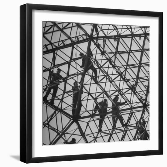 Workmen Covering Top of the Geodesic Dome, Ford Rotunda Outside their River Rouge Plant-Howard Sochurek-Framed Photographic Print