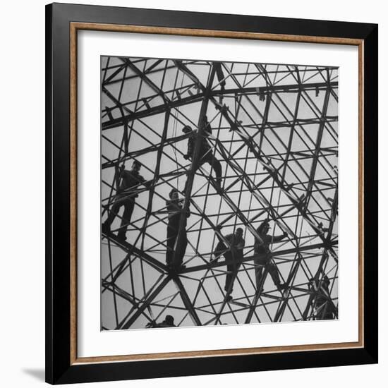 Workmen Covering Top of the Geodesic Dome, Ford Rotunda Outside their River Rouge Plant-Howard Sochurek-Framed Photographic Print