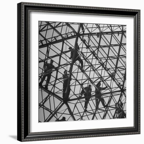 Workmen Covering Top of the Geodesic Dome, Ford Rotunda Outside their River Rouge Plant-Howard Sochurek-Framed Photographic Print