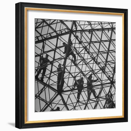 Workmen Covering Top of the Geodesic Dome, Ford Rotunda Outside their River Rouge Plant-Howard Sochurek-Framed Photographic Print