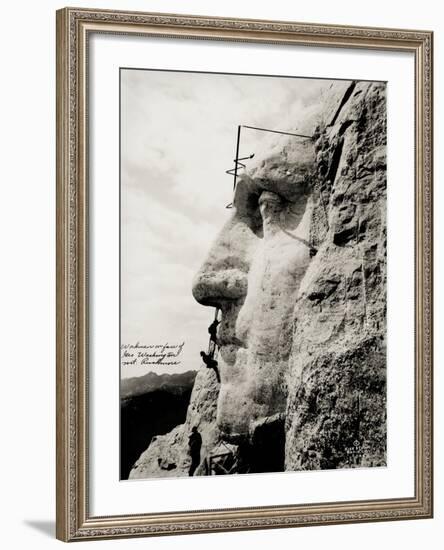 Workmen on Face of George Washington-null-Framed Photographic Print