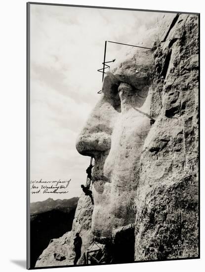 Workmen on Face of George Washington-null-Mounted Photographic Print