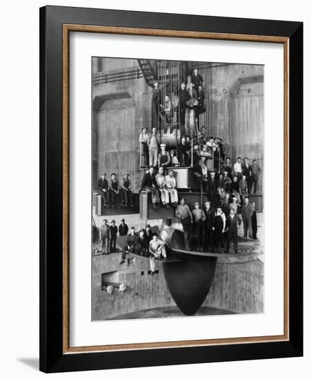 Workmen on the Giant Turbine in the Powerhouse of the Bonneville Dam, Ca. 1937-null-Framed Photo