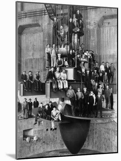 Workmen on the Giant Turbine in the Powerhouse of the Bonneville Dam, Ca. 1937-null-Mounted Photo