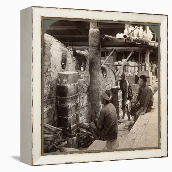 Workmen Watching Kilns Full of Awata Porcelain, Kinkosan Works, Kyoto, Japan, 1904-Underwood & Underwood-Framed Premier Image Canvas