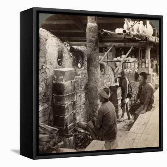 Workmen Watching Kilns Full of Awata Porcelain, Kinkosan Works, Kyoto, Japan, 1904-Underwood & Underwood-Framed Premier Image Canvas