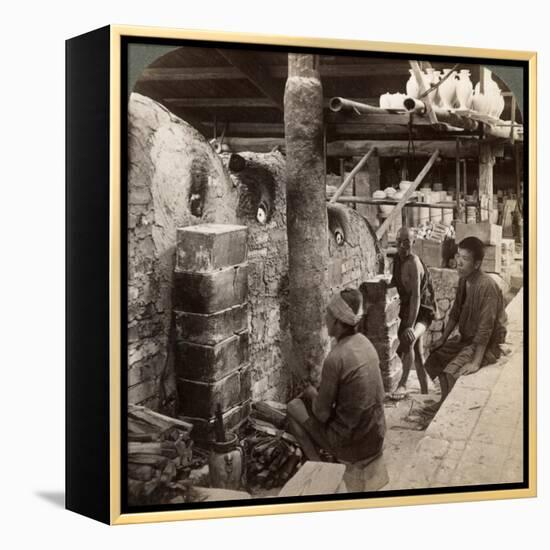 Workmen Watching Kilns Full of Awata Porcelain, Kinkosan Works, Kyoto, Japan, 1904-Underwood & Underwood-Framed Premier Image Canvas