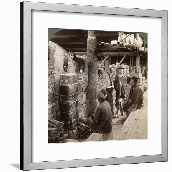 Workmen Watching Kilns Full of Awata Porcelain, Kinkosan Works, Kyoto, Japan, 1904-Underwood & Underwood-Framed Photographic Print