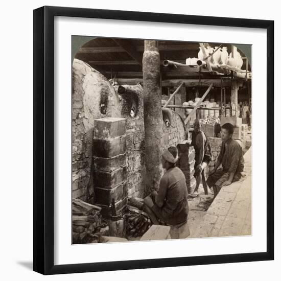 Workmen Watching Kilns Full of Awata Porcelain, Kinkosan Works, Kyoto, Japan, 1904-Underwood & Underwood-Framed Photographic Print