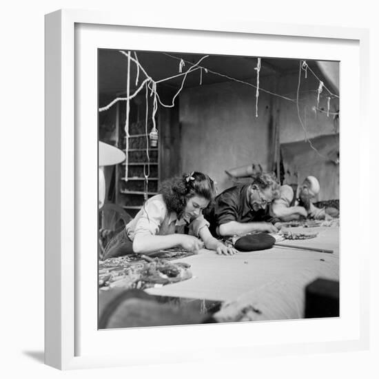 Workroom with Weft Threads to Create Tapestries, Aubusson, France, June 1946-David Scherman-Framed Photographic Print