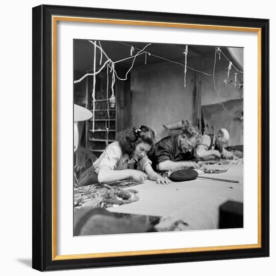 Workroom with Weft Threads to Create Tapestries, Aubusson, France, June 1946-David Scherman-Framed Photographic Print