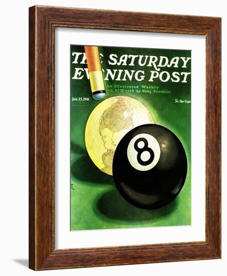 "World as Cue Ball," Saturday Evening Post Cover, January 25, 1941-Emmett Watson-Framed Giclee Print