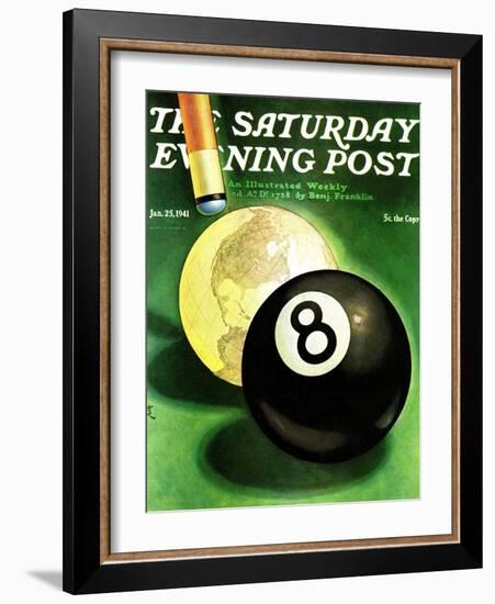 "World as Cue Ball," Saturday Evening Post Cover, January 25, 1941-Emmett Watson-Framed Giclee Print