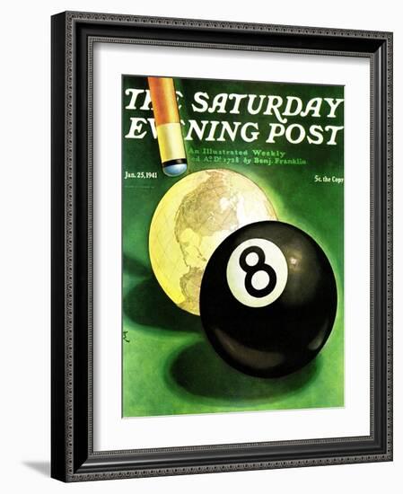 "World as Cue Ball," Saturday Evening Post Cover, January 25, 1941-Emmett Watson-Framed Giclee Print