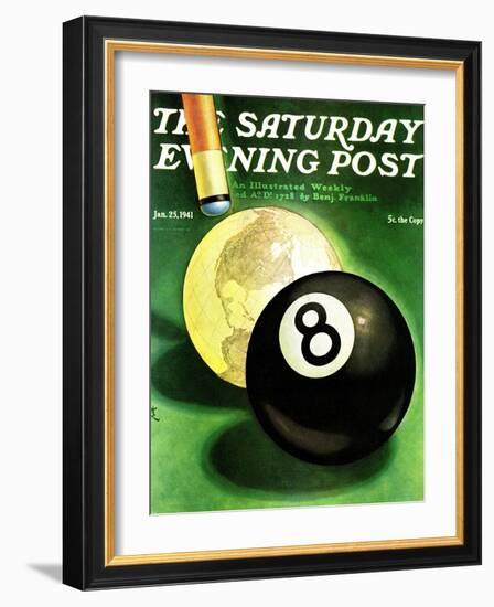 "World as Cue Ball," Saturday Evening Post Cover, January 25, 1941-Emmett Watson-Framed Giclee Print