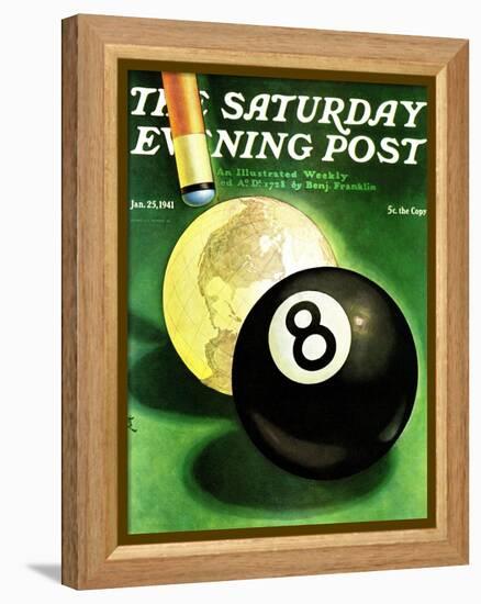 "World as Cue Ball," Saturday Evening Post Cover, January 25, 1941-Emmett Watson-Framed Premier Image Canvas