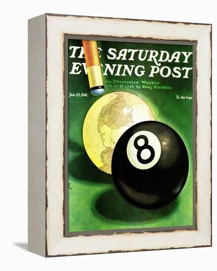 "World as Cue Ball," Saturday Evening Post Cover, January 25, 1941-Emmett Watson-Framed Premier Image Canvas