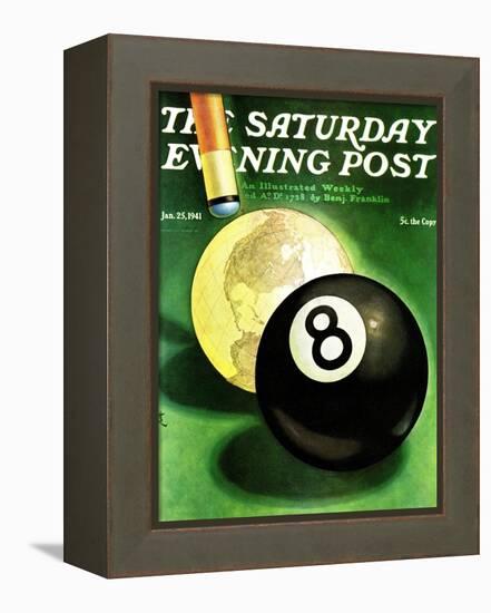 "World as Cue Ball," Saturday Evening Post Cover, January 25, 1941-Emmett Watson-Framed Premier Image Canvas