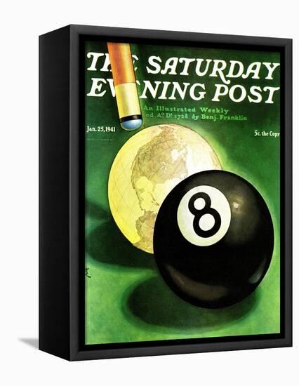 "World as Cue Ball," Saturday Evening Post Cover, January 25, 1941-Emmett Watson-Framed Premier Image Canvas