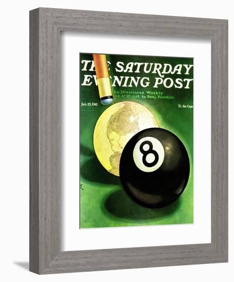 "World as Cue Ball," Saturday Evening Post Cover, January 25, 1941-Emmett Watson-Framed Giclee Print