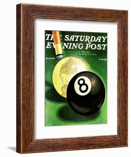 "World as Cue Ball," Saturday Evening Post Cover, January 25, 1941-Emmett Watson-Framed Giclee Print