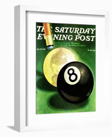 "World as Cue Ball," Saturday Evening Post Cover, January 25, 1941-Emmett Watson-Framed Giclee Print