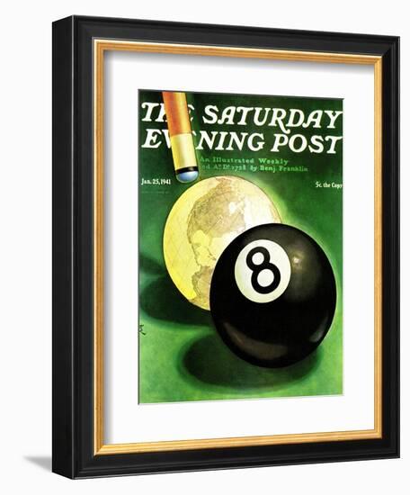 "World as Cue Ball," Saturday Evening Post Cover, January 25, 1941-Emmett Watson-Framed Giclee Print