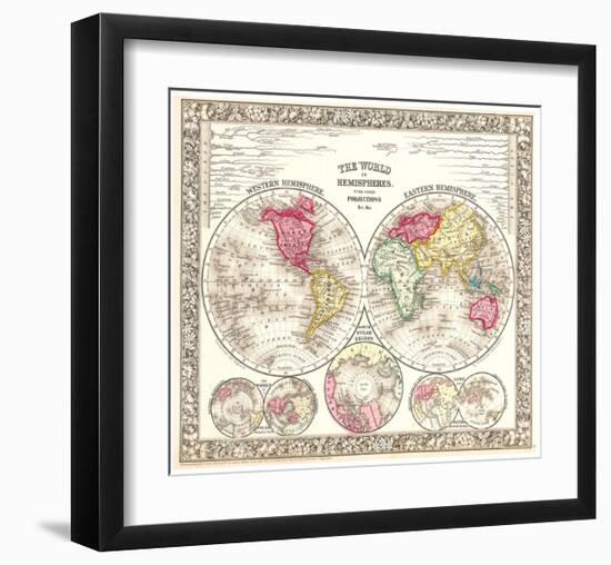 World in Hemispheres 1864-Mitchell-Framed Art Print