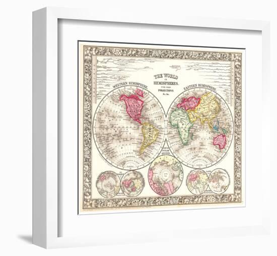 World in Hemispheres 1864-Mitchell-Framed Art Print