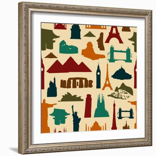 World Landmark Silhouettes Pattern-cienpies-Framed Art Print