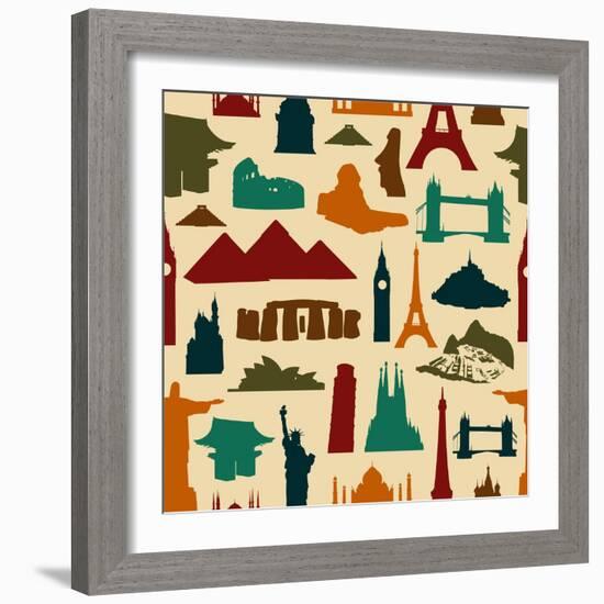 World Landmark Silhouettes Pattern-cienpies-Framed Art Print