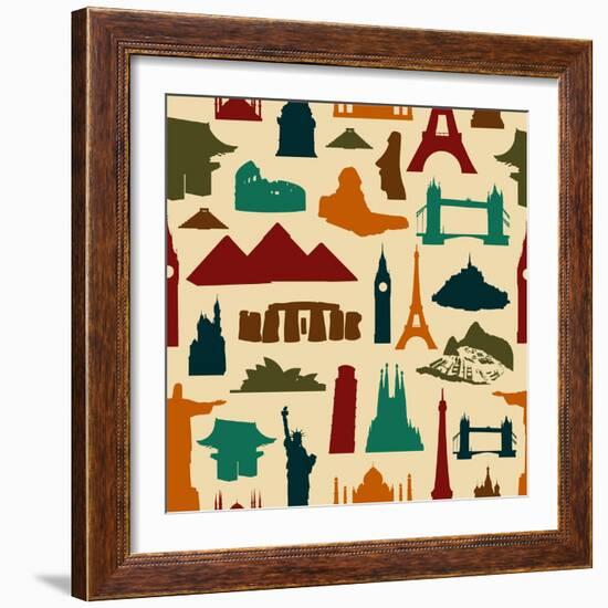 World Landmark Silhouettes Pattern-cienpies-Framed Art Print