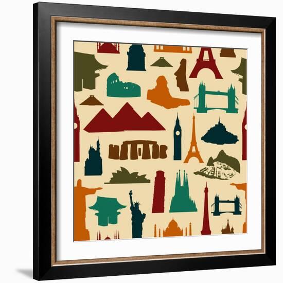 World Landmark Silhouettes Pattern-cienpies-Framed Art Print