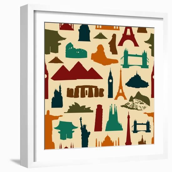 World Landmark Silhouettes Pattern-cienpies-Framed Art Print