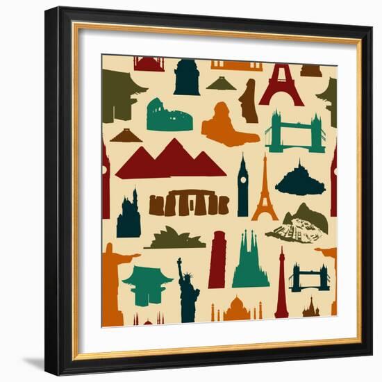 World Landmark Silhouettes Pattern-cienpies-Framed Art Print