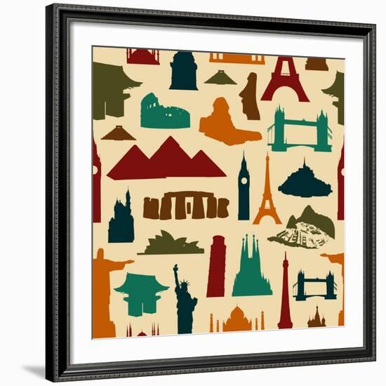 World Landmark Silhouettes Pattern-cienpies-Framed Art Print